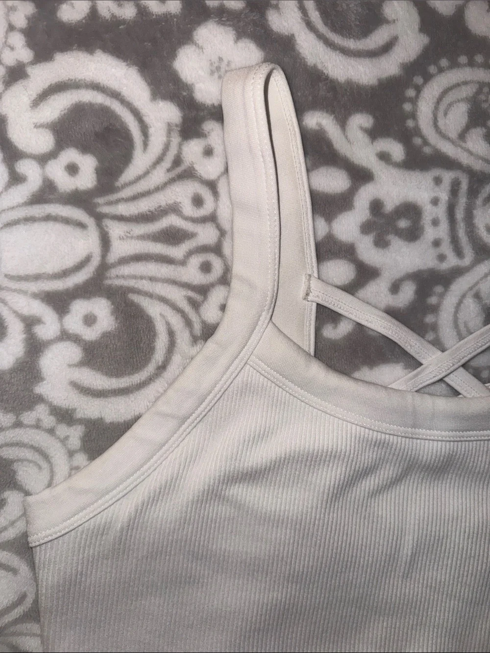 White Strappy Back Ribbed Bralette Sports Bra Tank